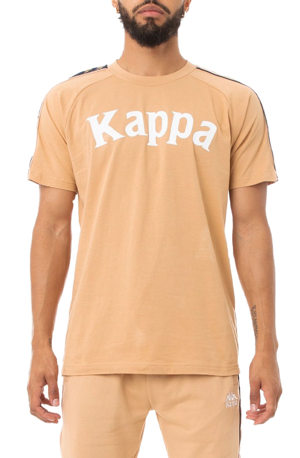 maglia maglietta T-Shirt Kappa 222 BANDA SIDONIO uomo maniche corte  Girocollo Cotone Jersey Grey Lt-Orange-Green