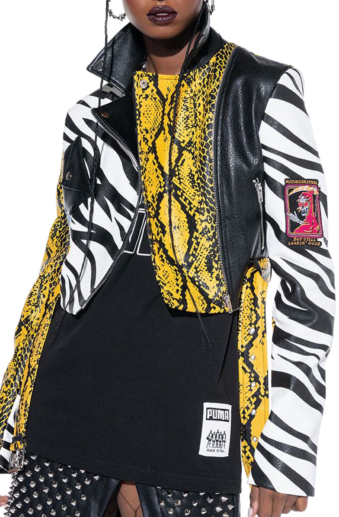 AZALEA WANG Misunderstood Crop Moto Jacket MISUNDERSTOOD-YLWSNK