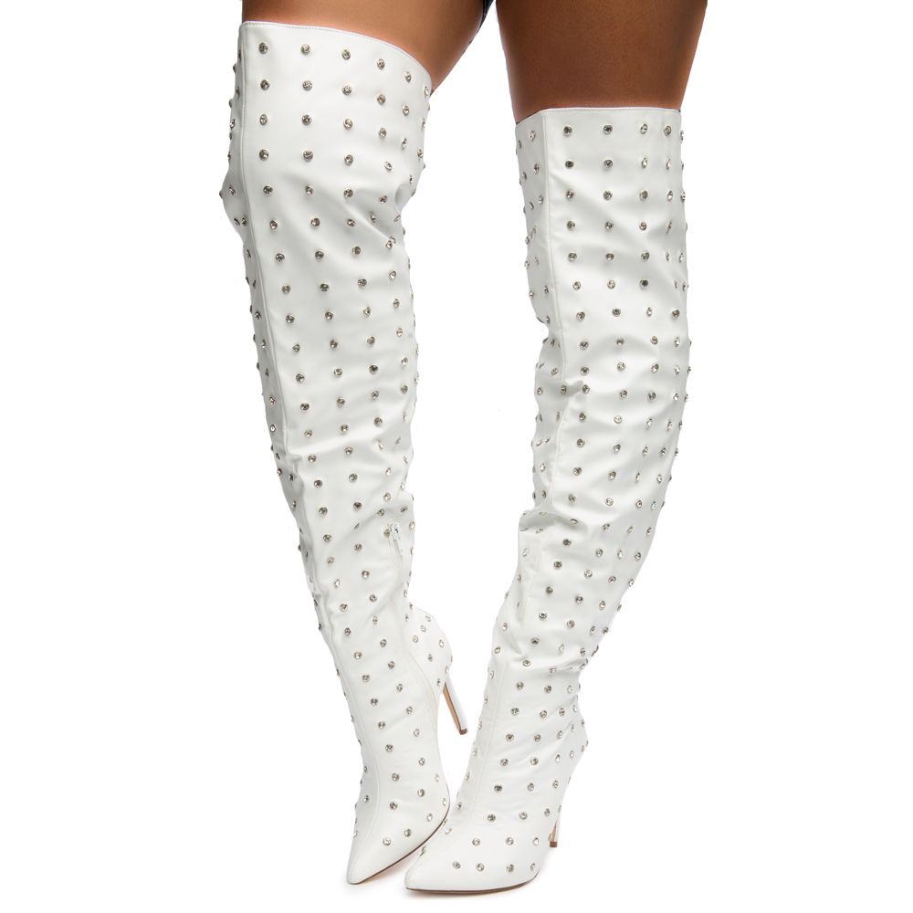 rhinestone thigh boots