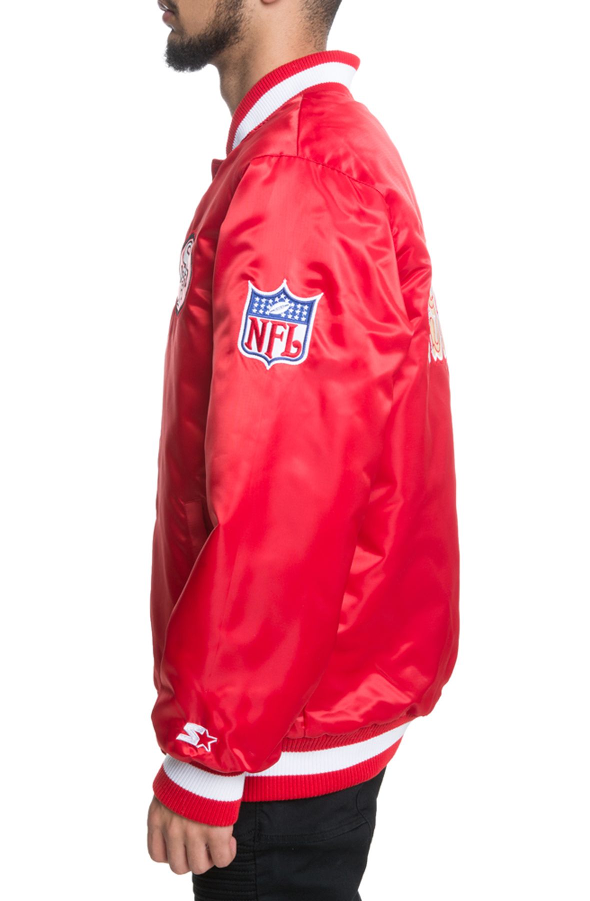 Men's Starter Scarlet/Gold San Francisco 49ers Enforcer Satin Varsity  Full-Snap Jacket