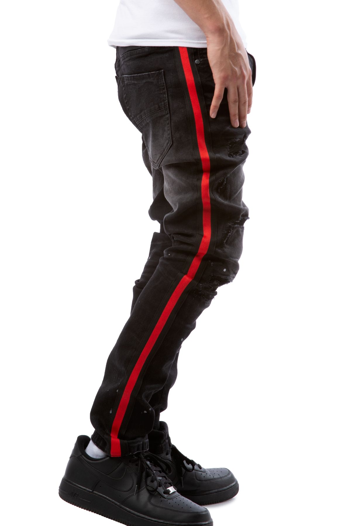 FOREIGN LOCALS Red Rum Side Stripe Jeans FL-202068BLK - Shiekh