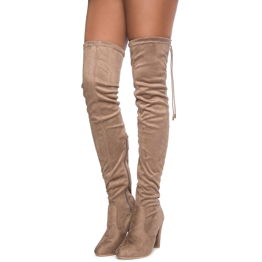 SHIEKH Women's Eve-01 Over The Knee Boot EVE-01 TH/TAUPE SUEDE - Shiekh