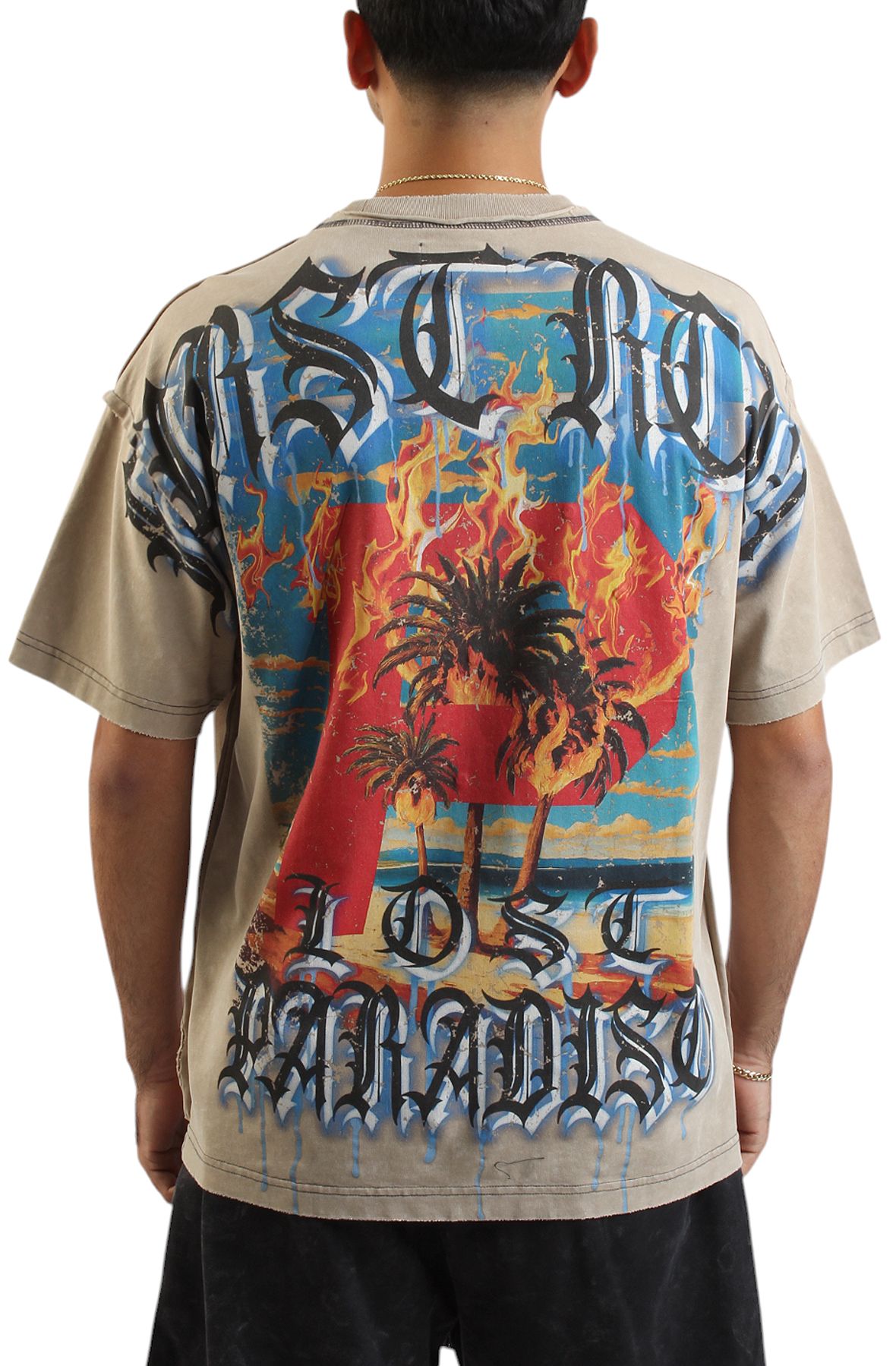 FIRST ROW Lost Paradise Shouting Night T-Shirt FRT2205-KHA - Shiekh