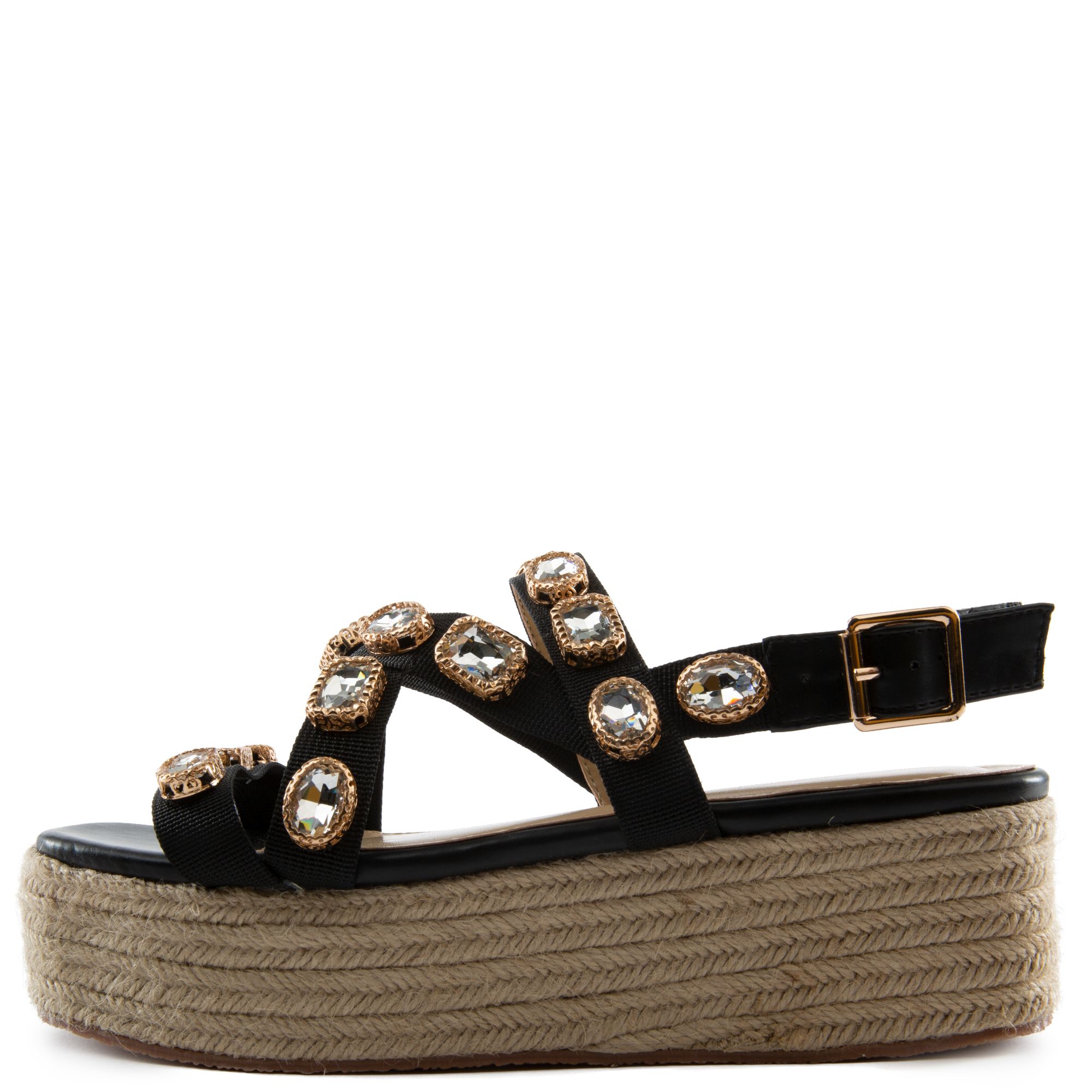 LILIANA Rookie-1 Rhinestone Espadrille Sandals ROOKIE-1-BLACK - Shiekh