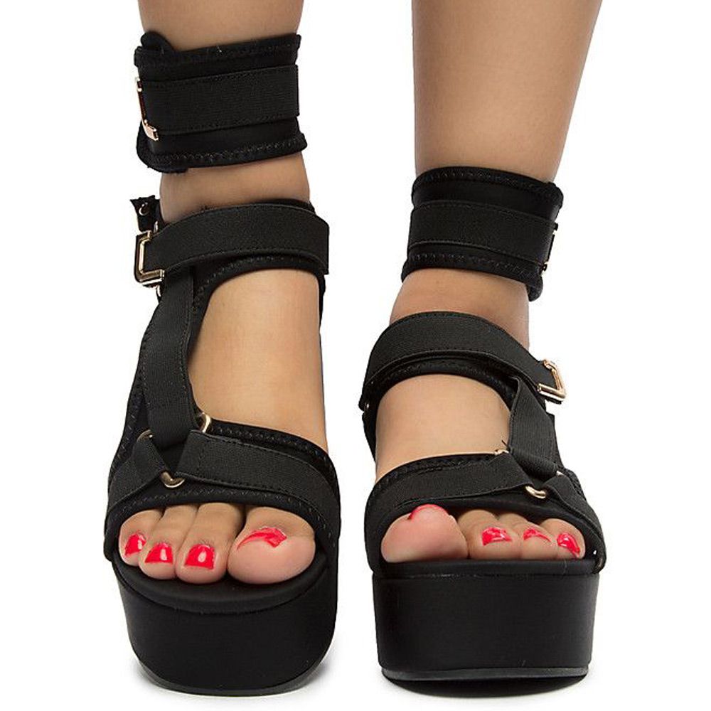 Platform Sandals Neoprene Velcro Strap High Heel Sandals LILIANA