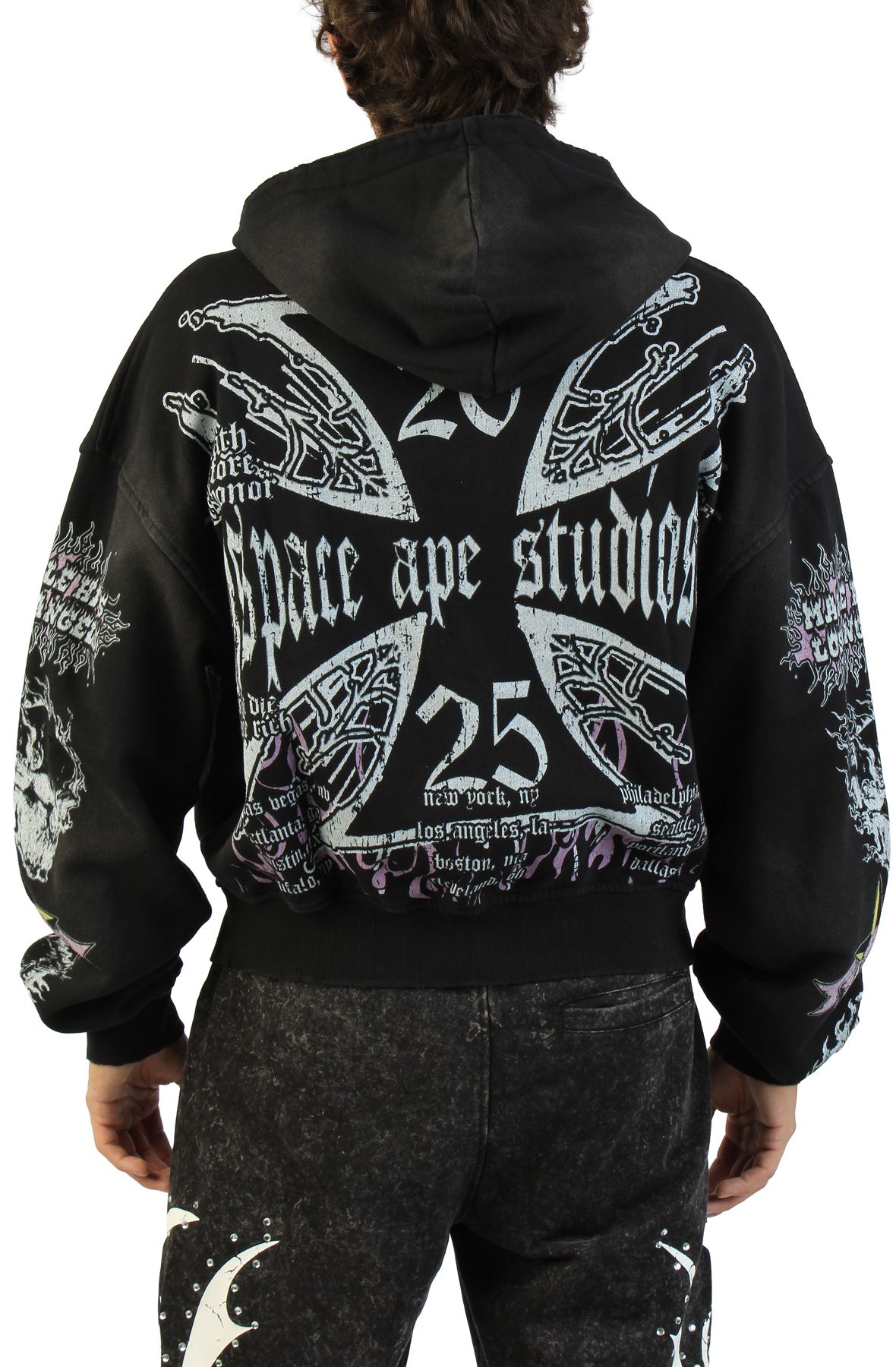 AKS Skull Spike Zip Hoodie SAJAN26JK_01BLK - Shiekh