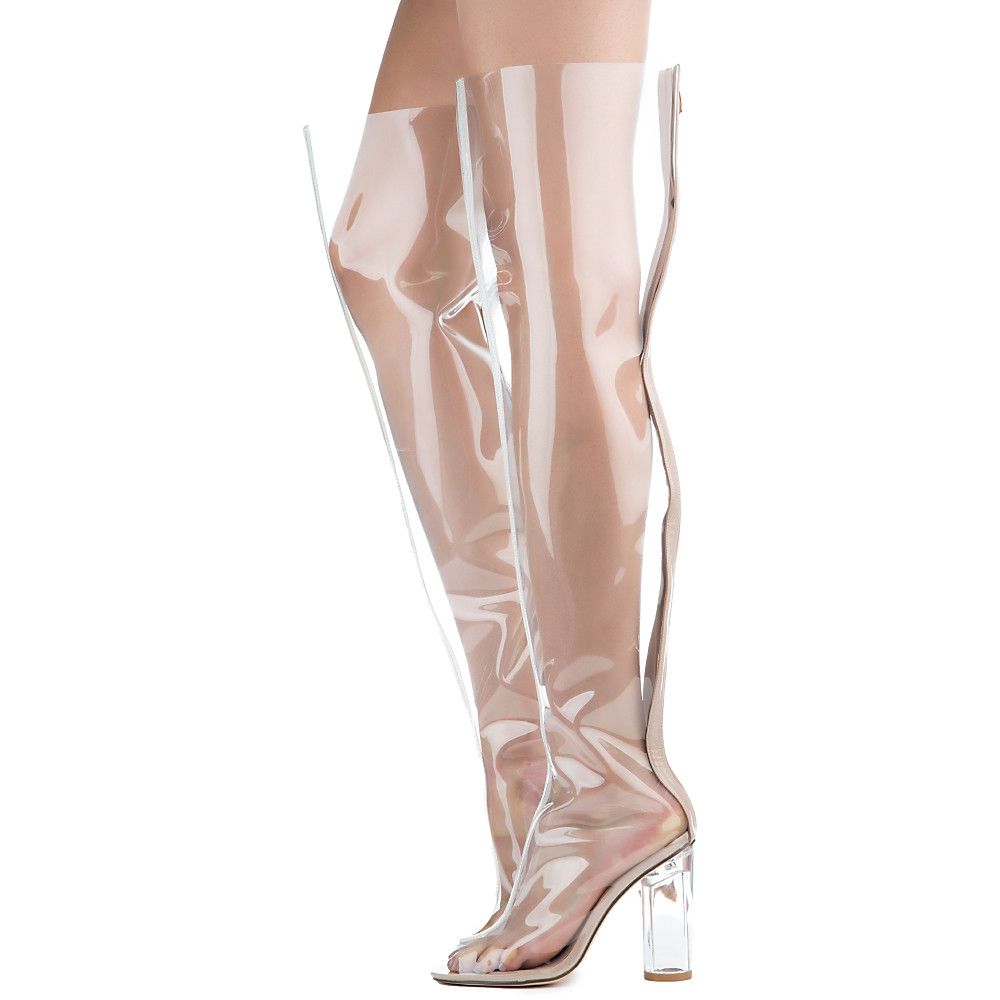transparent knee high boots
