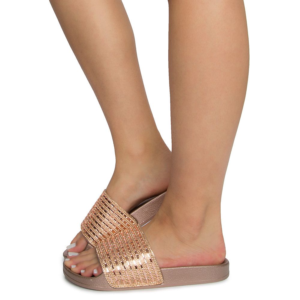 rose gold womens slides
