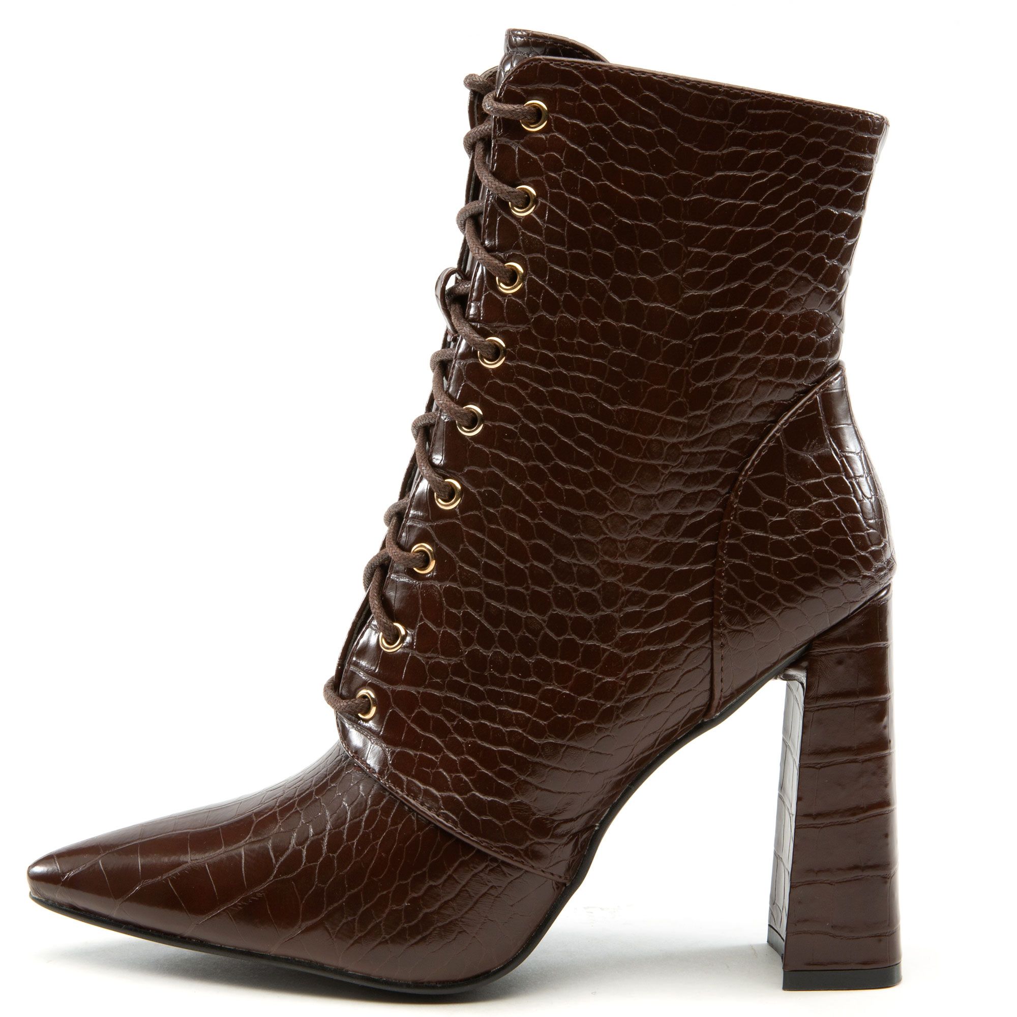 LILIANA Milano-1 Lace-Up Block Heel Bootie MILANO-1-BRNCRC - Shiekh