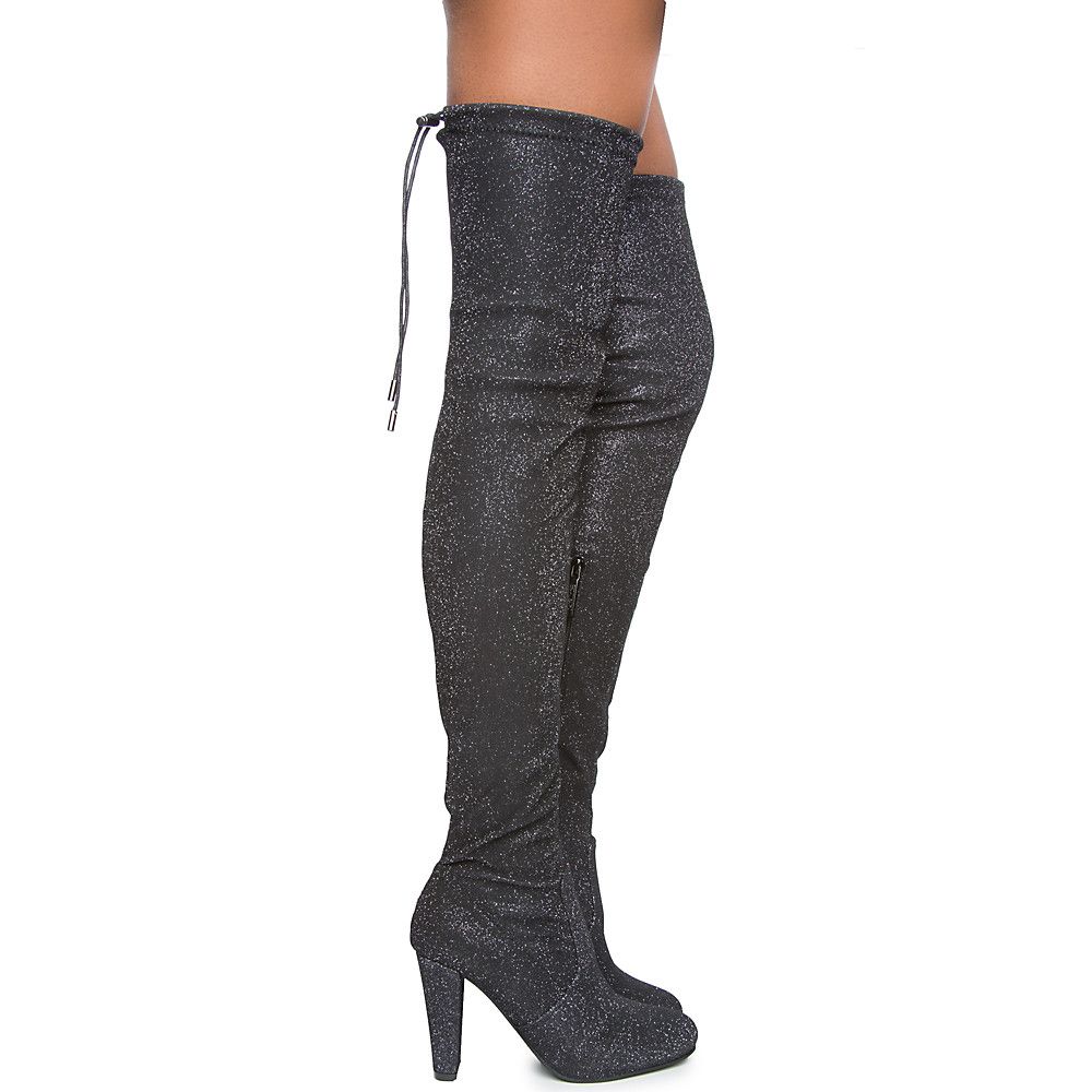 SHIEKH Eve-01 Over The Knee Boot EVE-01 TH/BLACK GLITTER - Shiekh