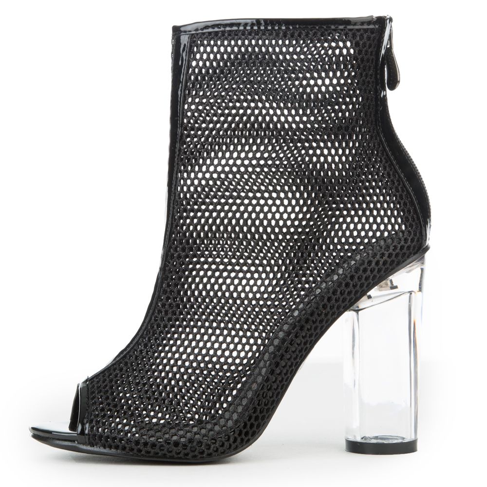 black heeled boots peep toe