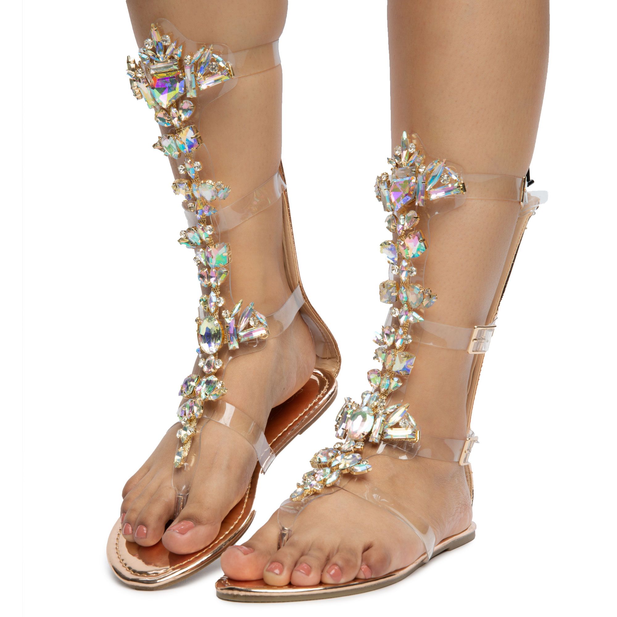 rose gold sandals with rhinestones