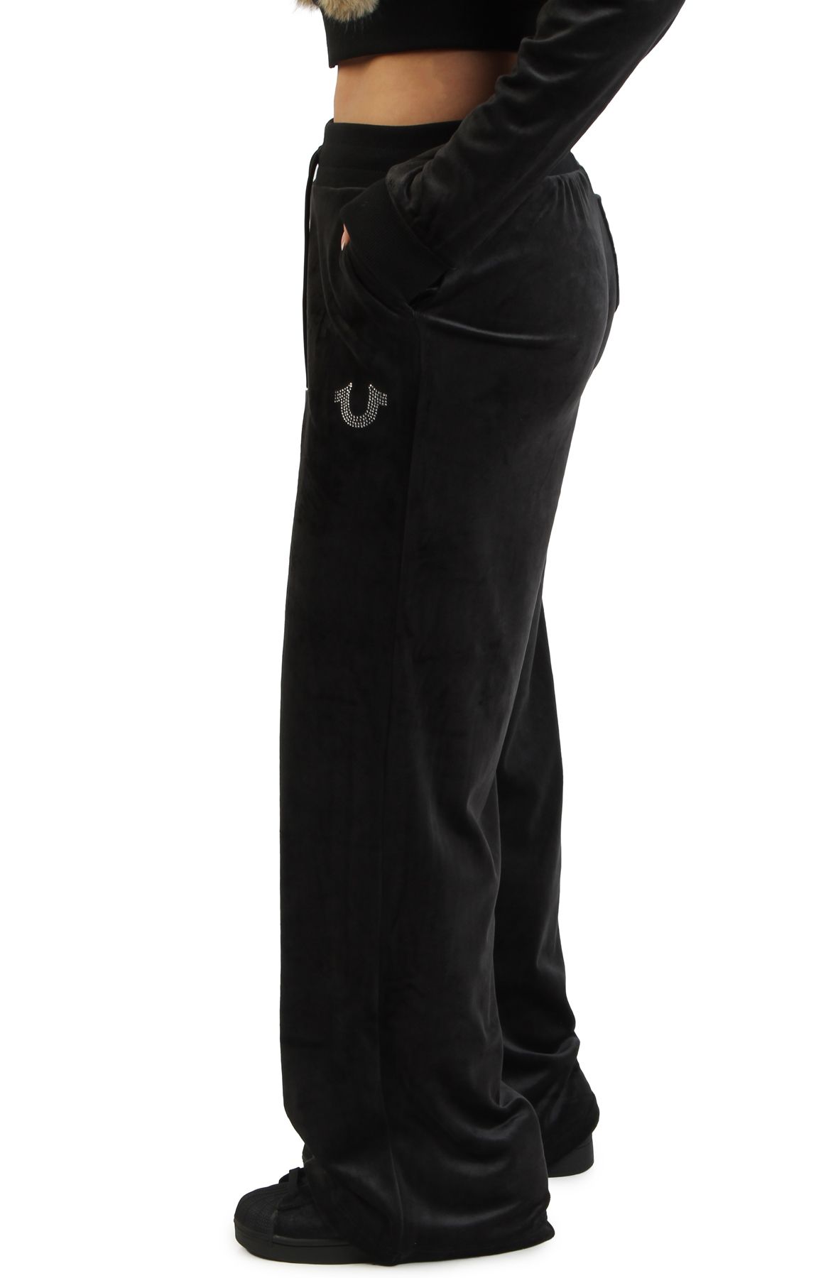 TRUE RELIGION Velour Crystal Horseshoe Straight Leg Sweatpant