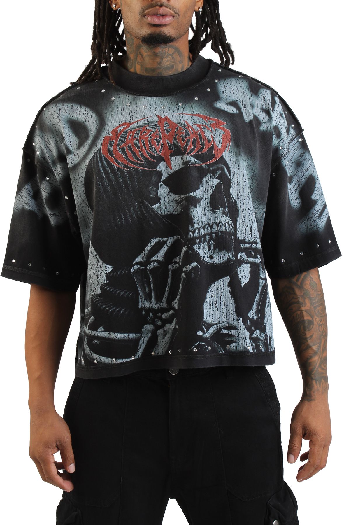 RARE PEACE Ski Mask Heavy Crop T-Shirt RT5039-BLK - Shiekh