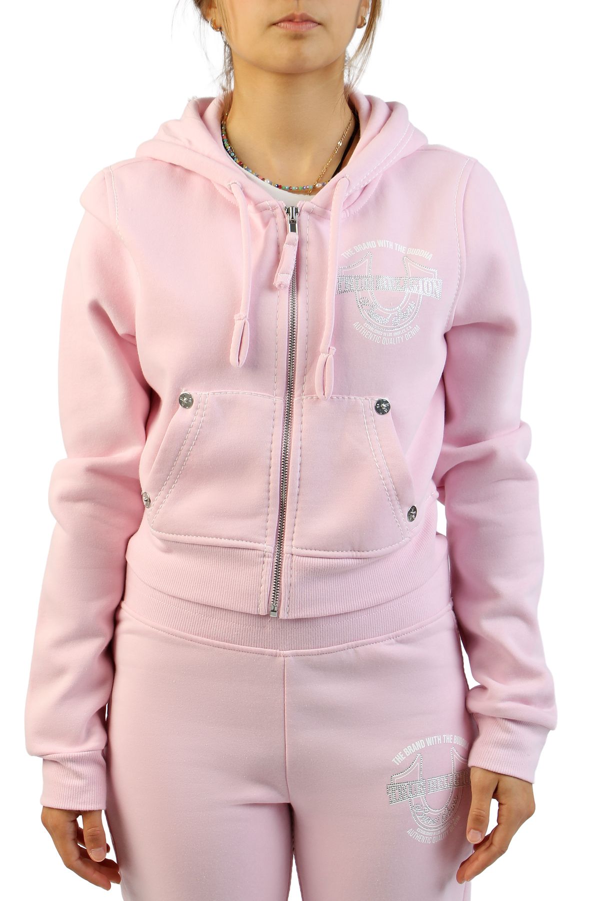 TRUE RELIGION big t crystal horseshoe shrunken zip hoodie 210740