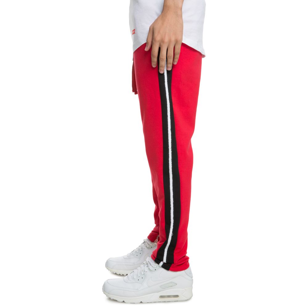 red track pants white stripe