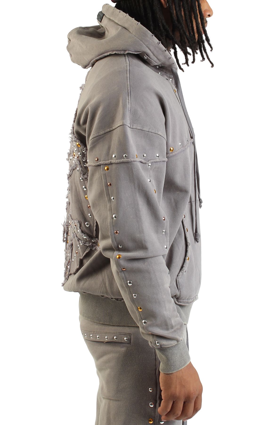 HUDSON Studded Fleece Oversized Hoodie 585-GRY - Shiekh