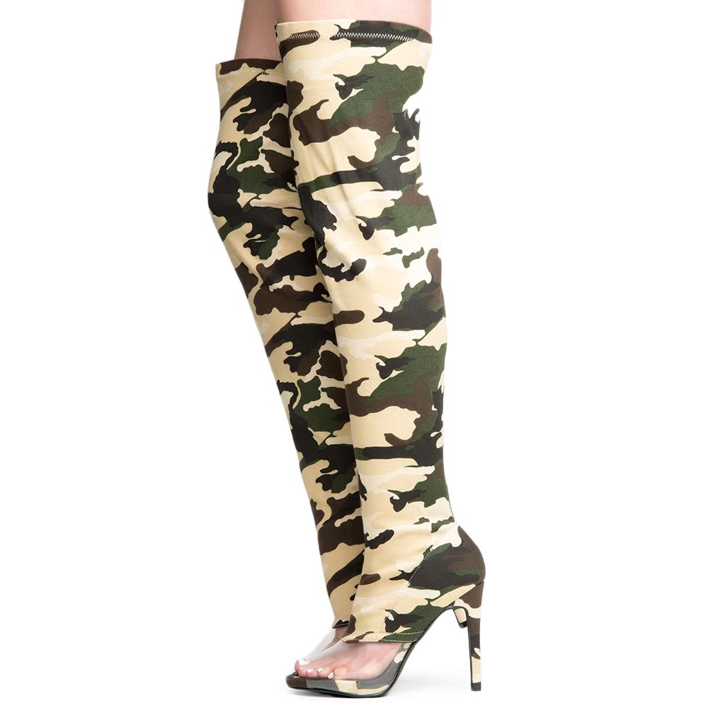 camouflage thigh high boots