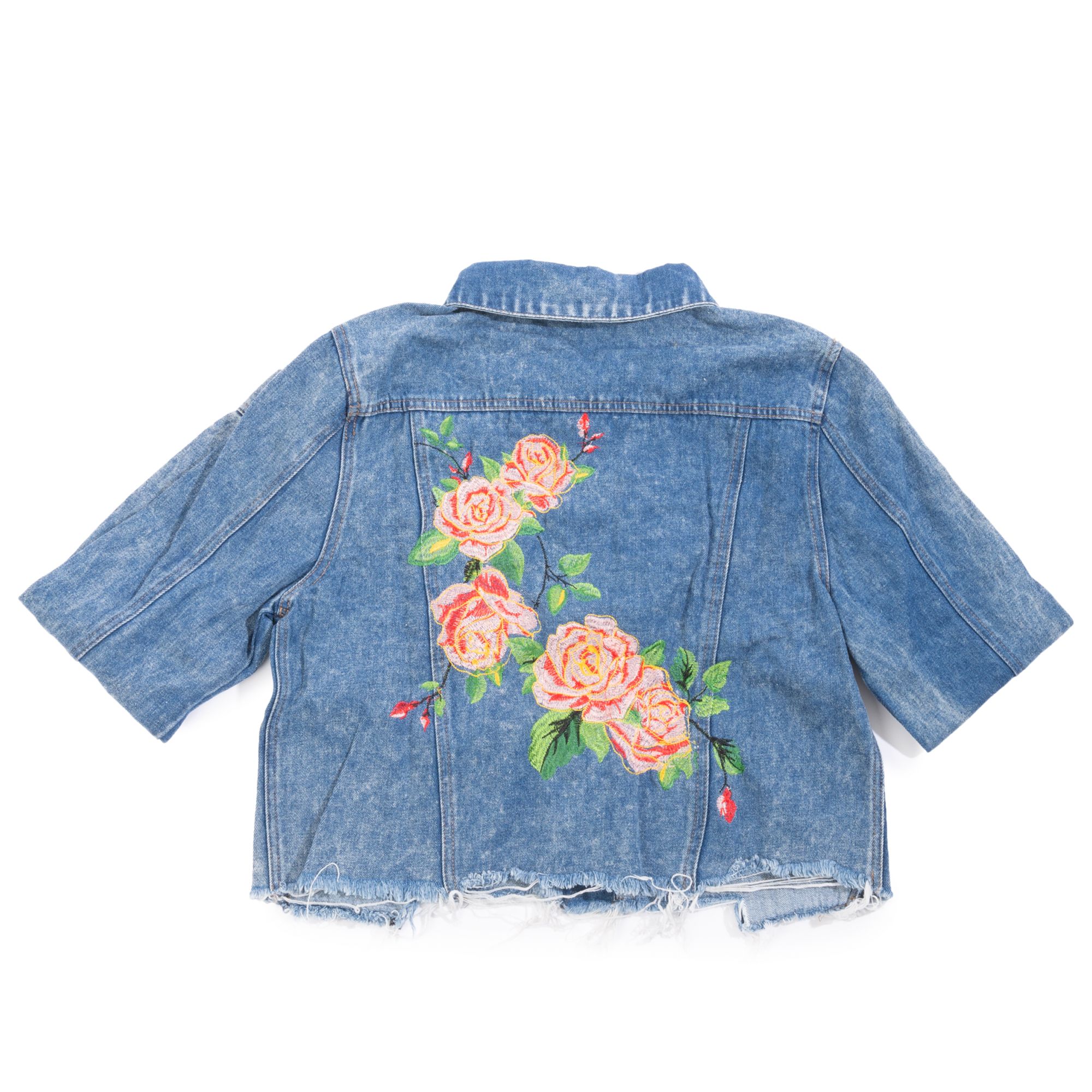 UNKNOWN Floral Embroidered Denim Jacket OSJ108DENIM Shiekh