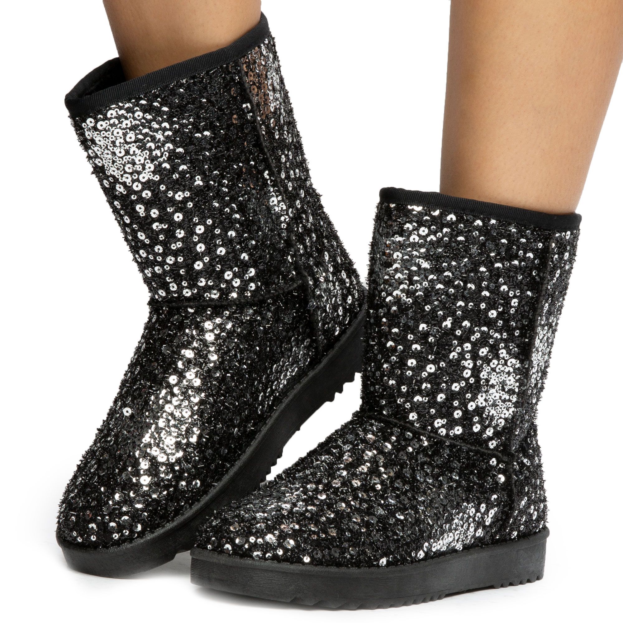 silver sequin booties