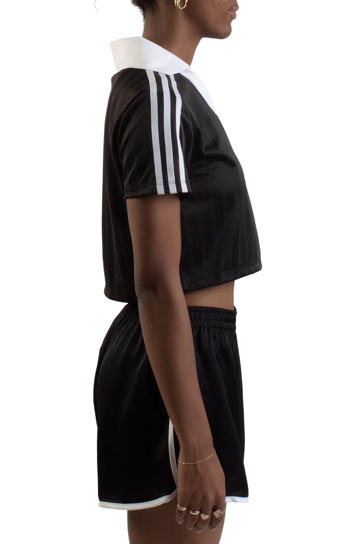 ★ adidas★ Football Jacquard V-Neck Crop Polo Shirt Black Adidas - Football Jacquard V-Neck Crop Polo Shirt in Black
