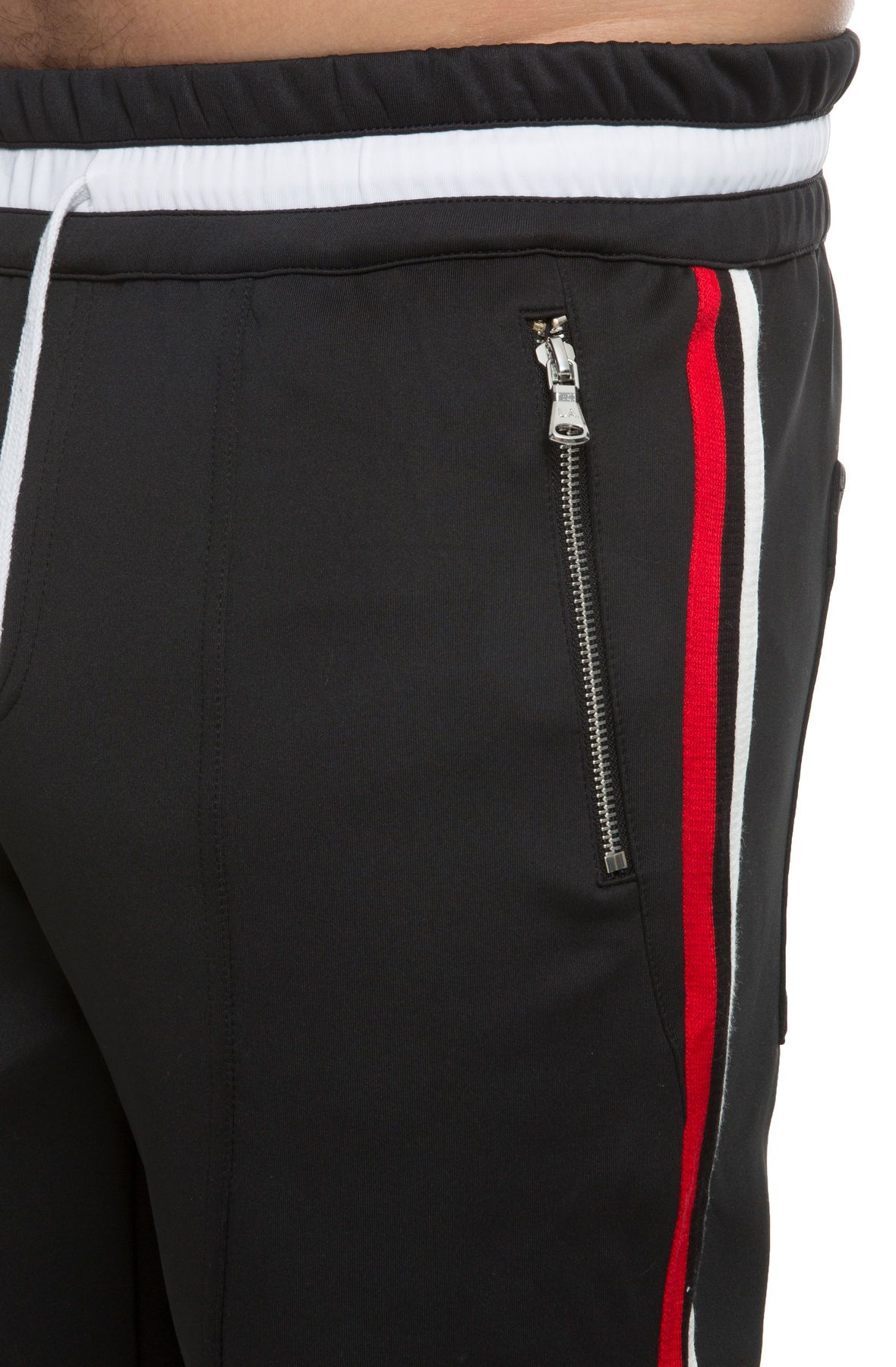 black track pants with red stripe mens