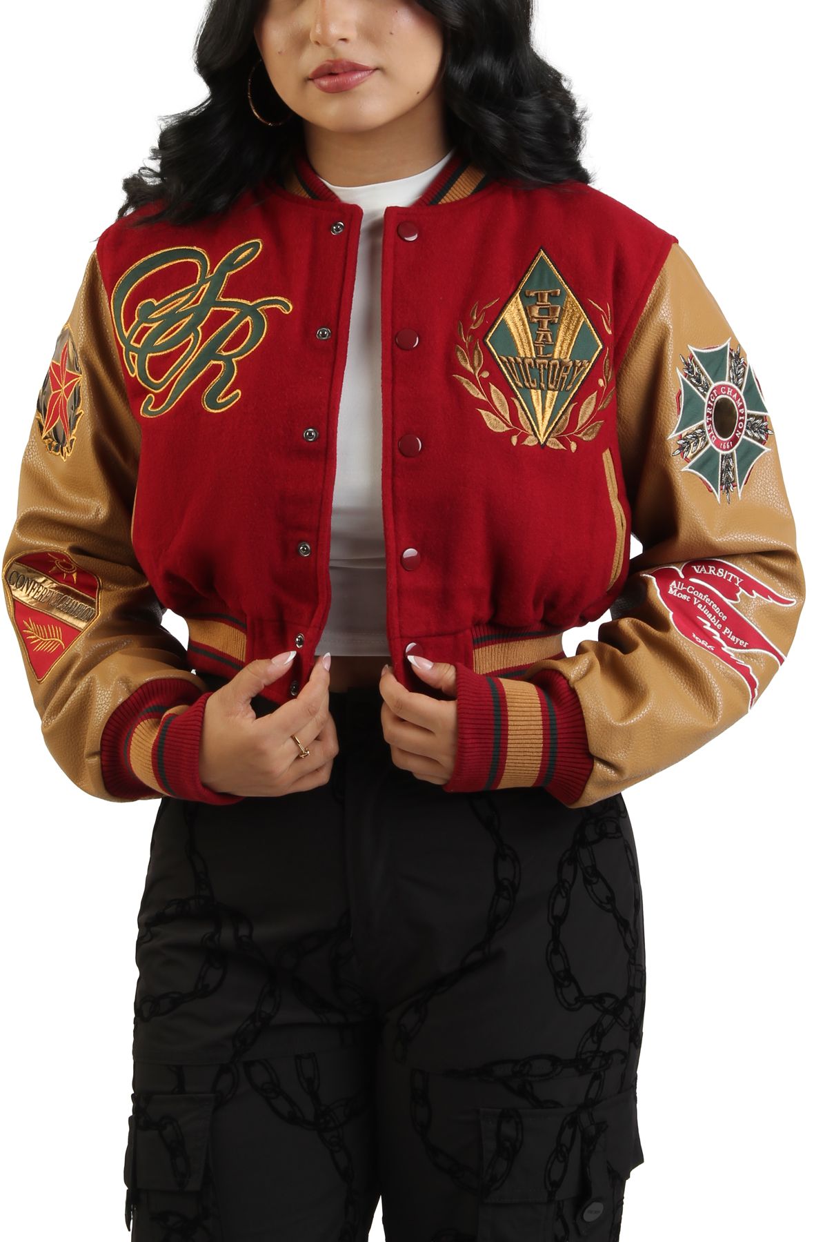 SMOKE RISE Crop Varsity Jacket AJ25992 - Shiekh