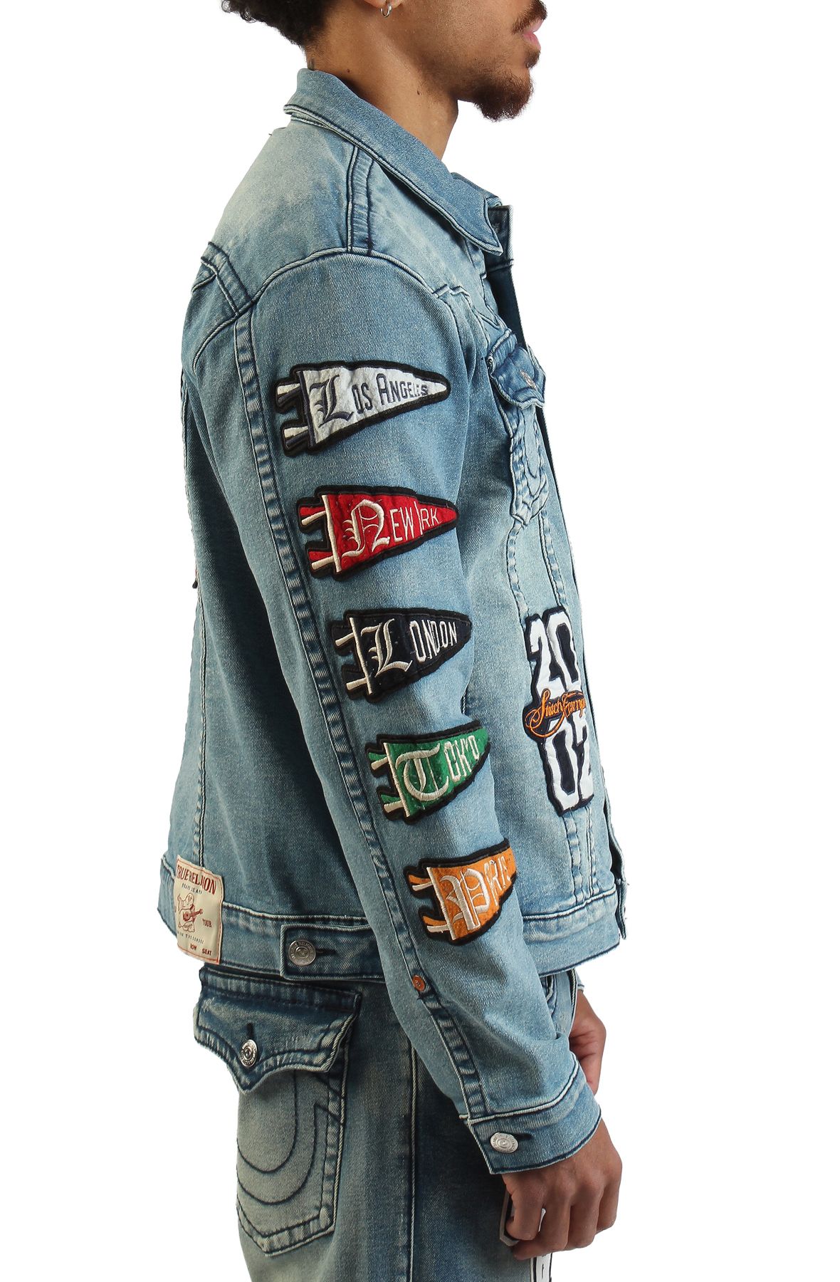 TRUE RELIGION Jimmy Varsity Patch Big T Denim Jacket 110194-JITM