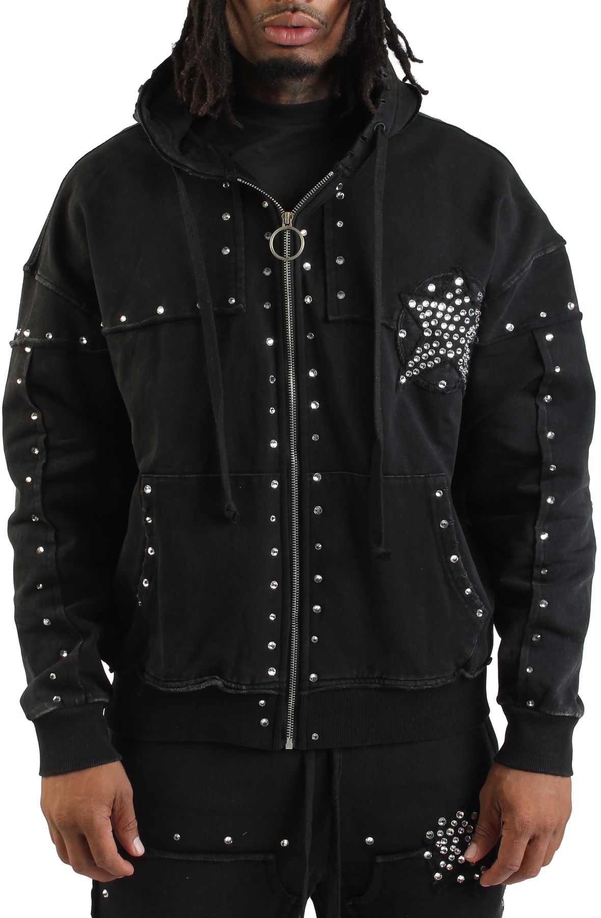 HUDSON Crystal Star Zip-Up Hoodie 605-BLK - Shiekh