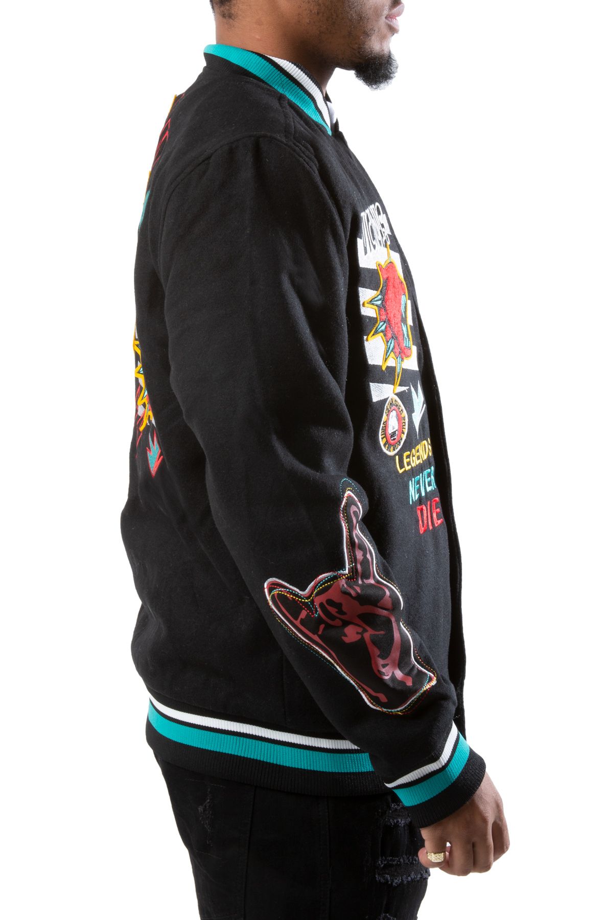 REBEL MINDS Madness Sketch Varsity Jacket 112-543BLK - Shiekh