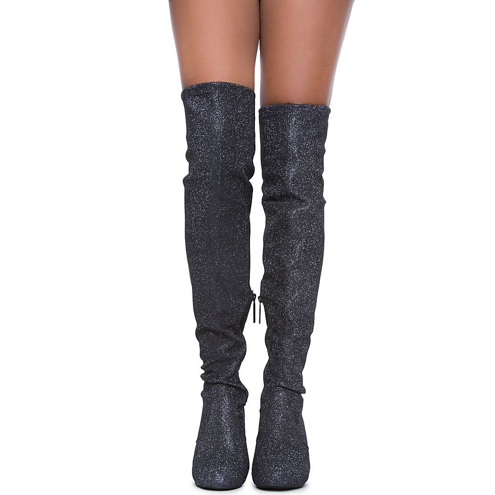 glitter mesh knee high boots
