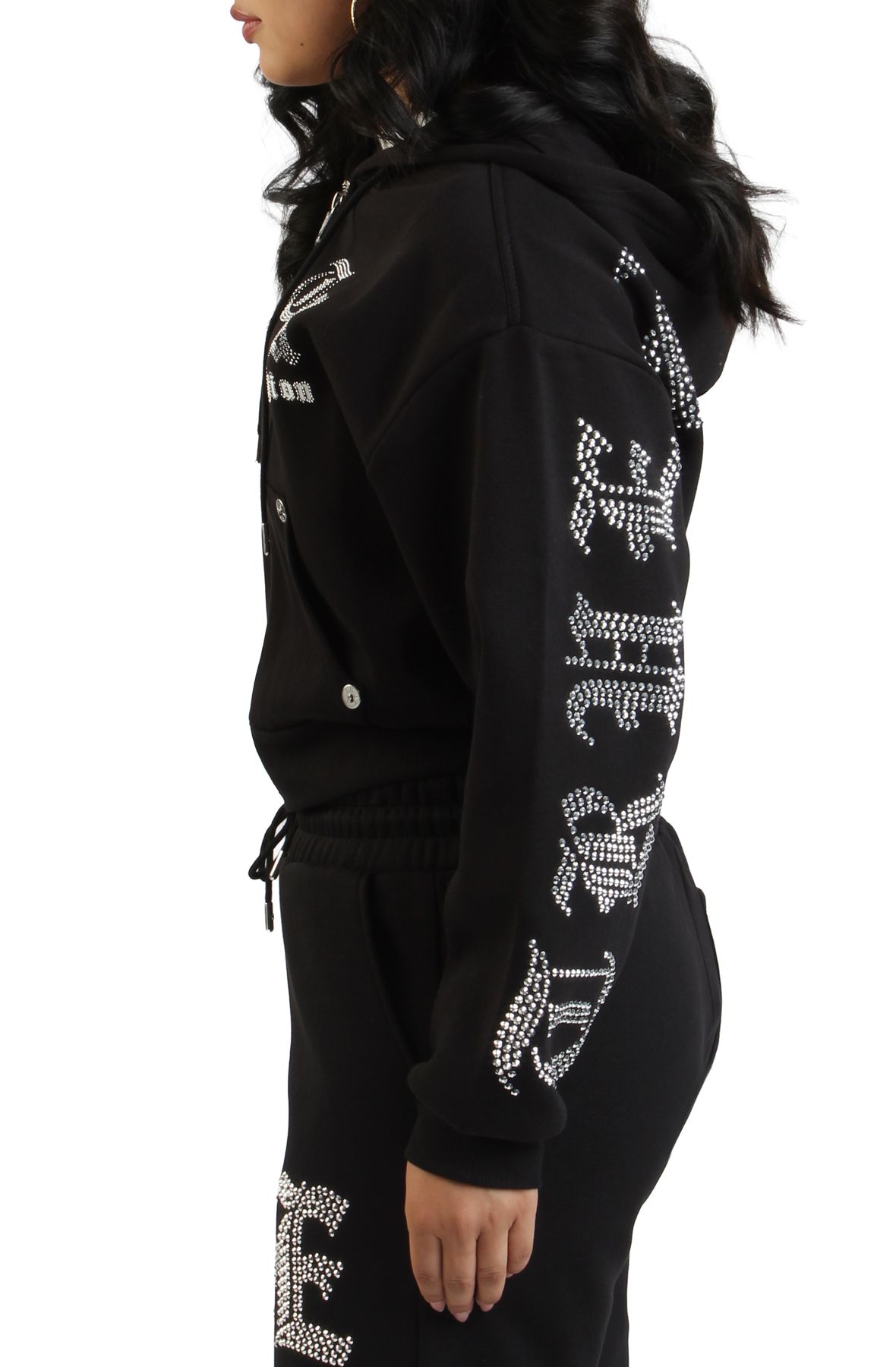 TRUE RELIGION Crystal Logo Cropped Zip-Up Hoodie 209516-1001 - Shiekh