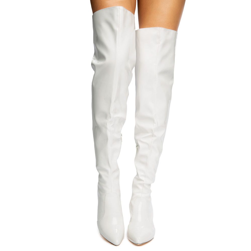 LILIANA Tinashe-2 Patent Pointy Thigh High Boots TINASHE-2-WHT - Shiekh