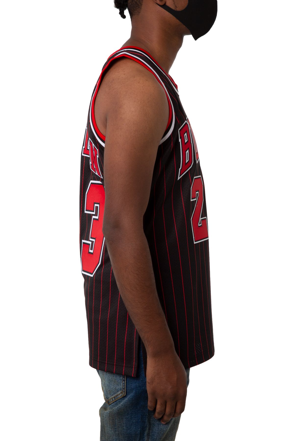 Michael Jordan Autographed 1996-97 Chicago Bulls Black With Red Pinstripes  Authentic Mitchell & Ness Jersey