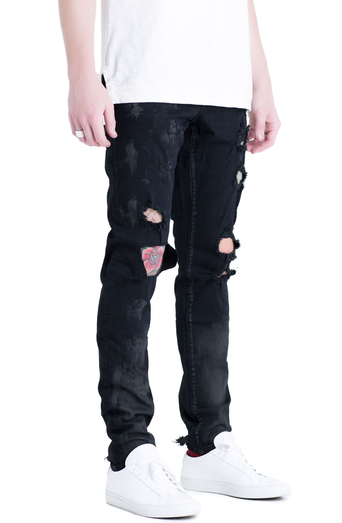 EMBELLISH The Trenton Distressed Denim Jeans in EMBH16-22-BLK - Shiekh