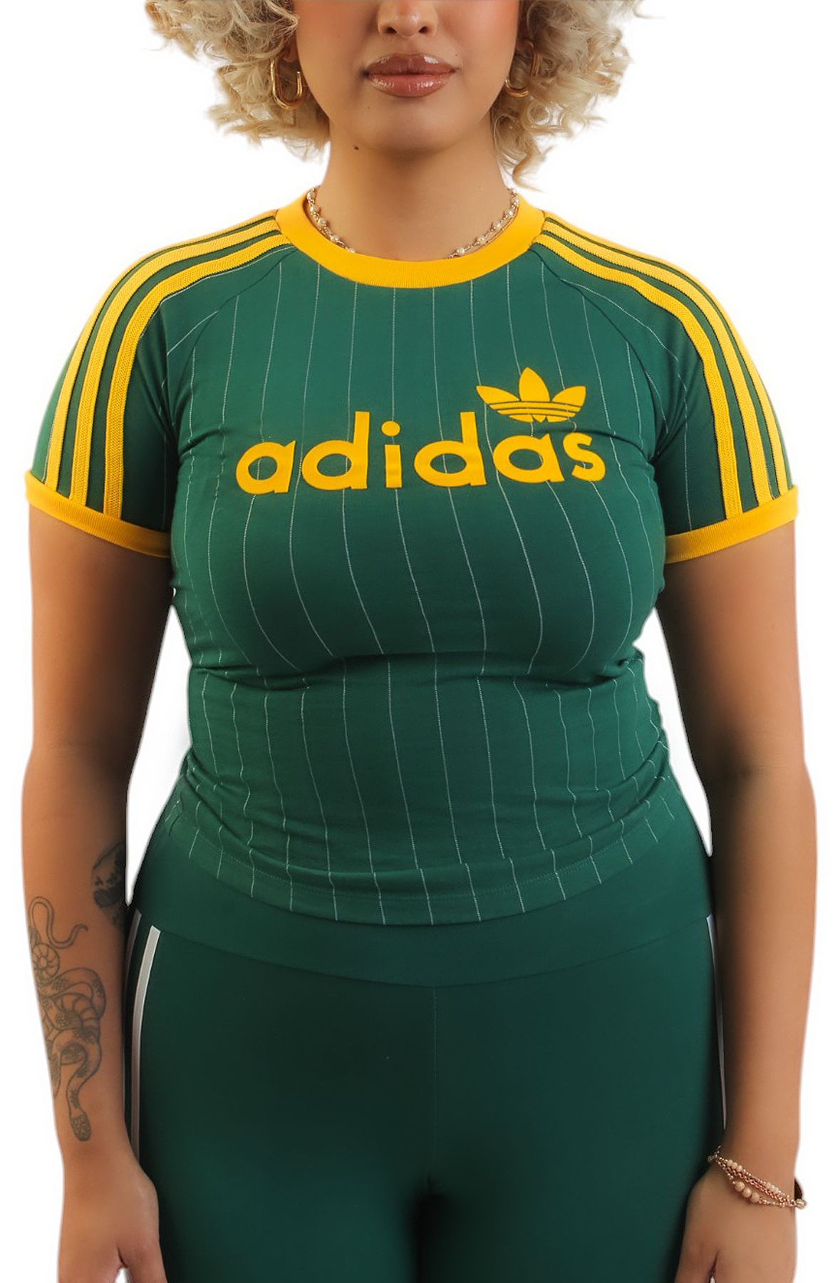 ★ adidas★ Linear Cali Graphic Tee Green White JC7703 Adidas - Graphic Cali T-Shirt in Collegiate Green & Off