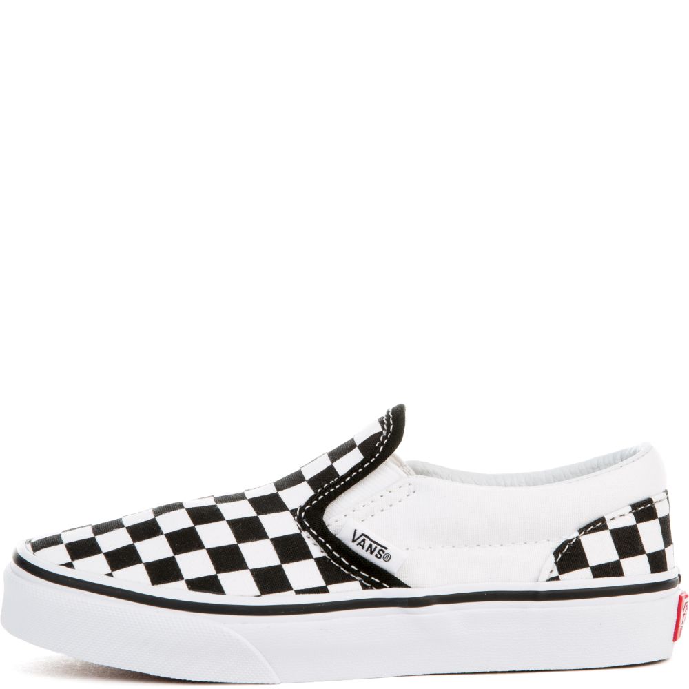 vans checkerboard slip on black and true white