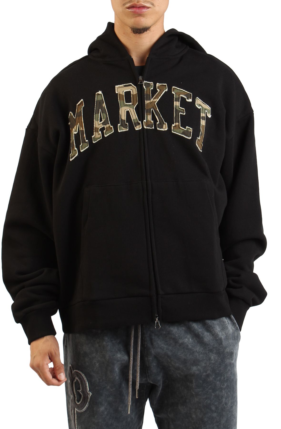 MARKET Camo Arc Appliqué Logo Zip-Up Hoodie MKT25Q2-HD250BLK - Shiekh