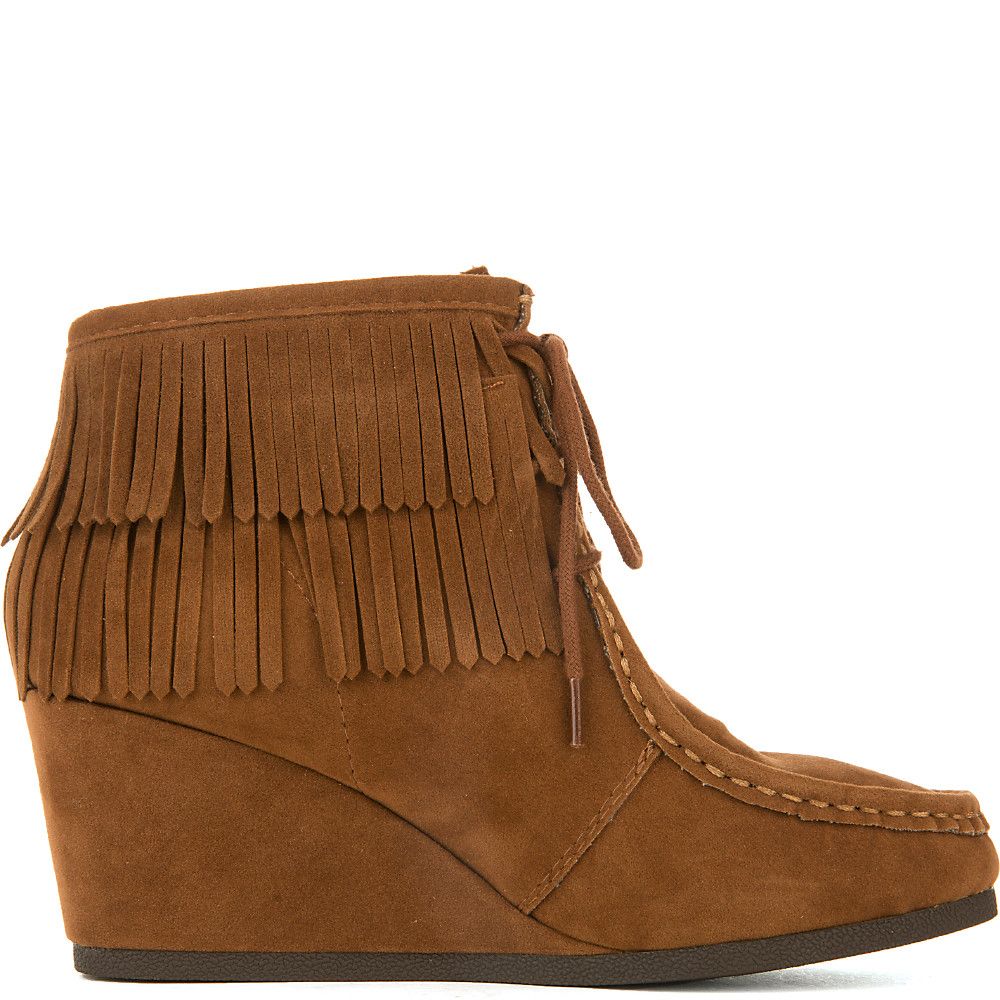 SHIEKH Women's InoutS Wedge Fringe Ankle Boot FD INOUTS/BRITISH TAN