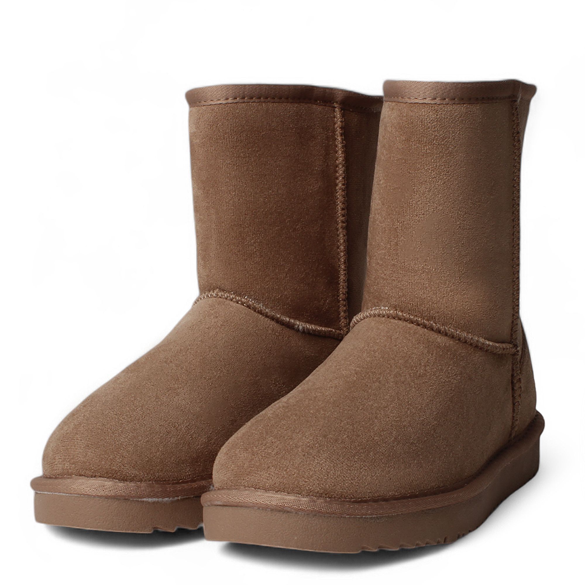 靴 musubore monster fur slip-on BROWN Women's Ankle High Dark Tan Genuine Suede Rabbit Fur Mukluks