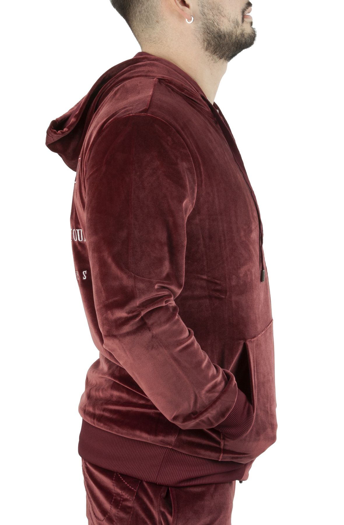 Burgundy velvet hoodie on sale