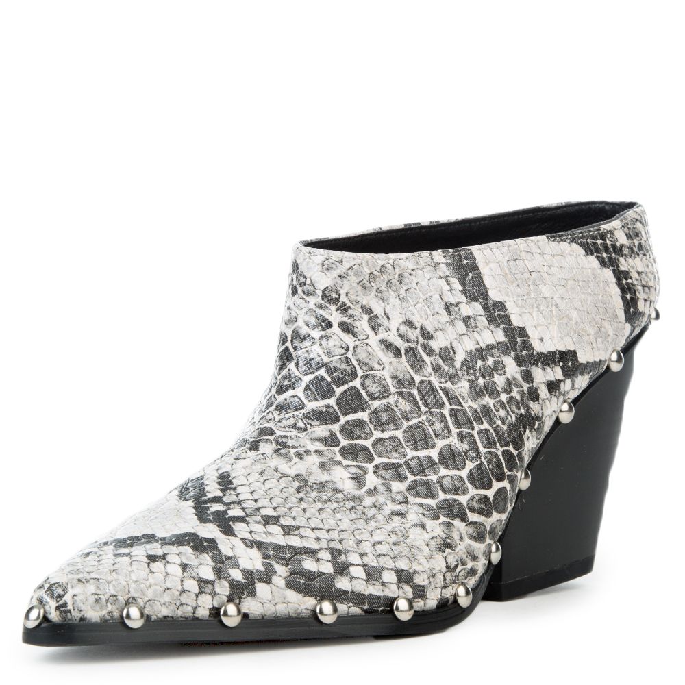 white booties snake skin