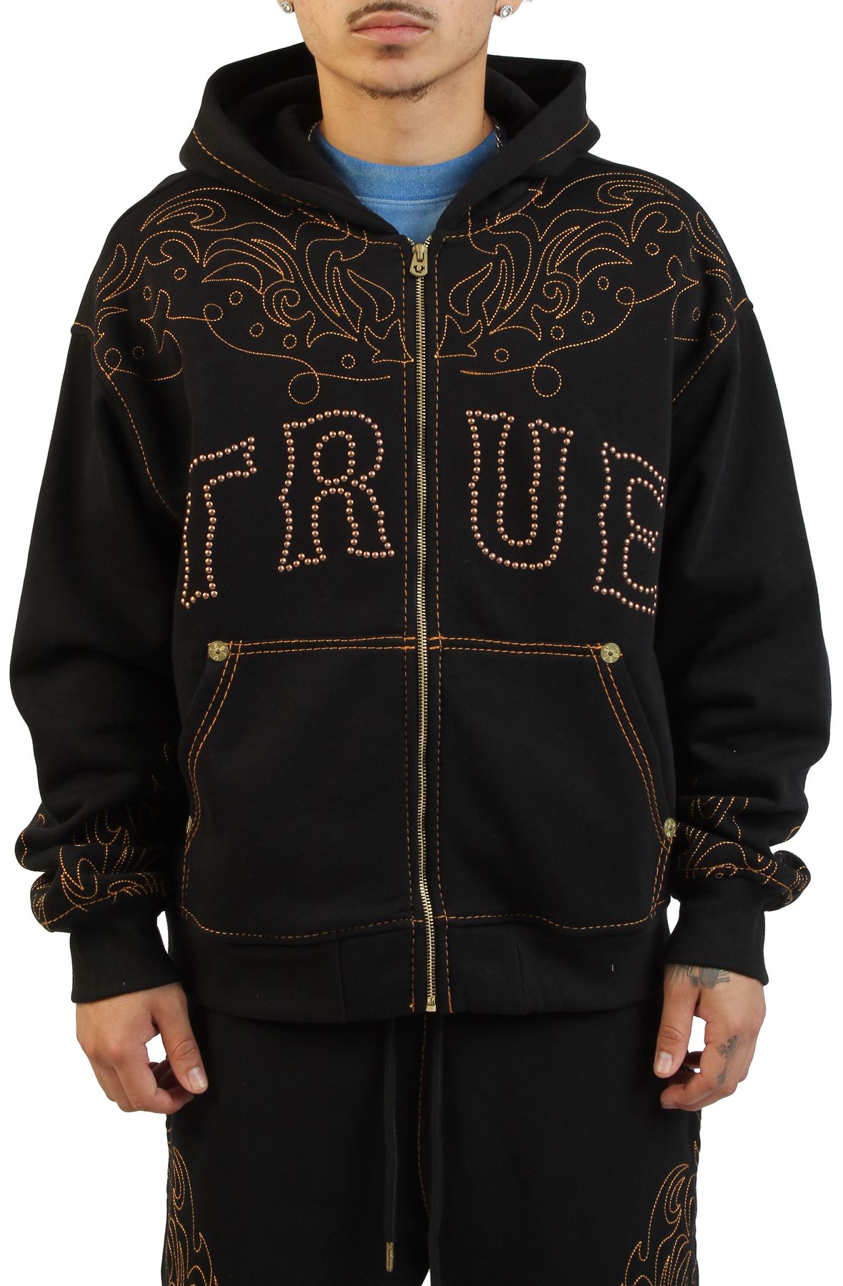 TRUE RELIGION Rodeo Big T Boxy Zip Hoodie 110264-1001 - Shiekh