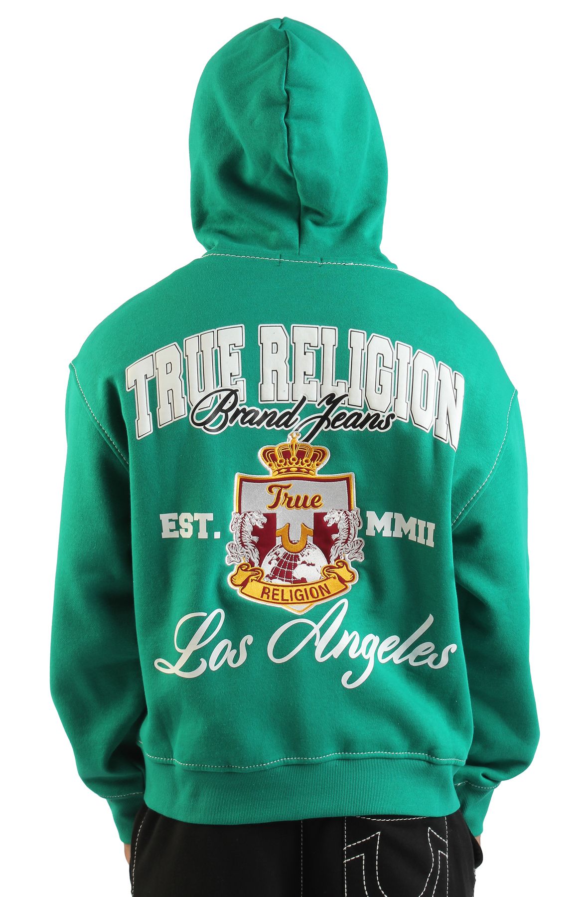 TRUE RELIGION Logo Crest Big T Boxy Zip-Up Hoodie 110150-3087 - Shiekh