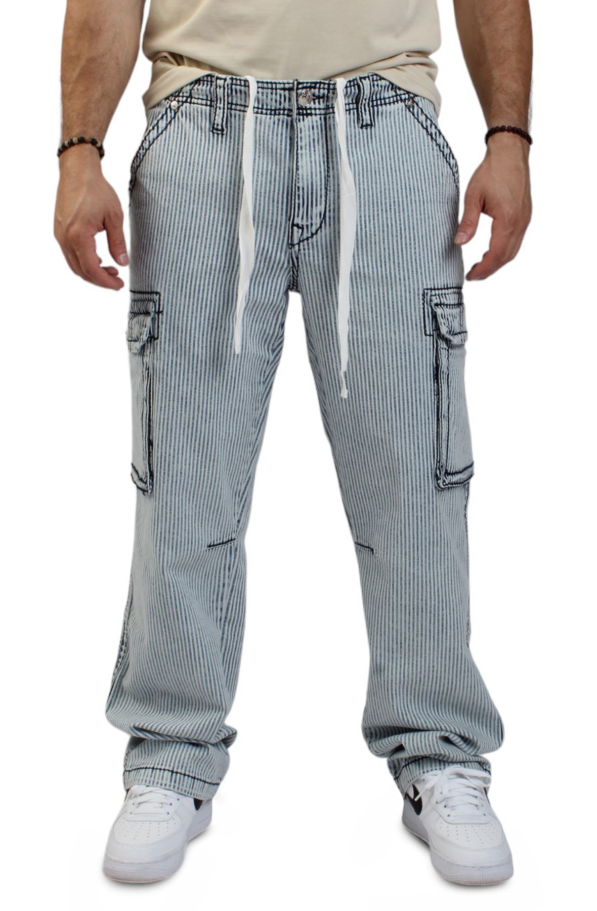 TRUE RELIGION Hickory Stripe Baggy Cargo Pant 107887-IIDH  display picture 1