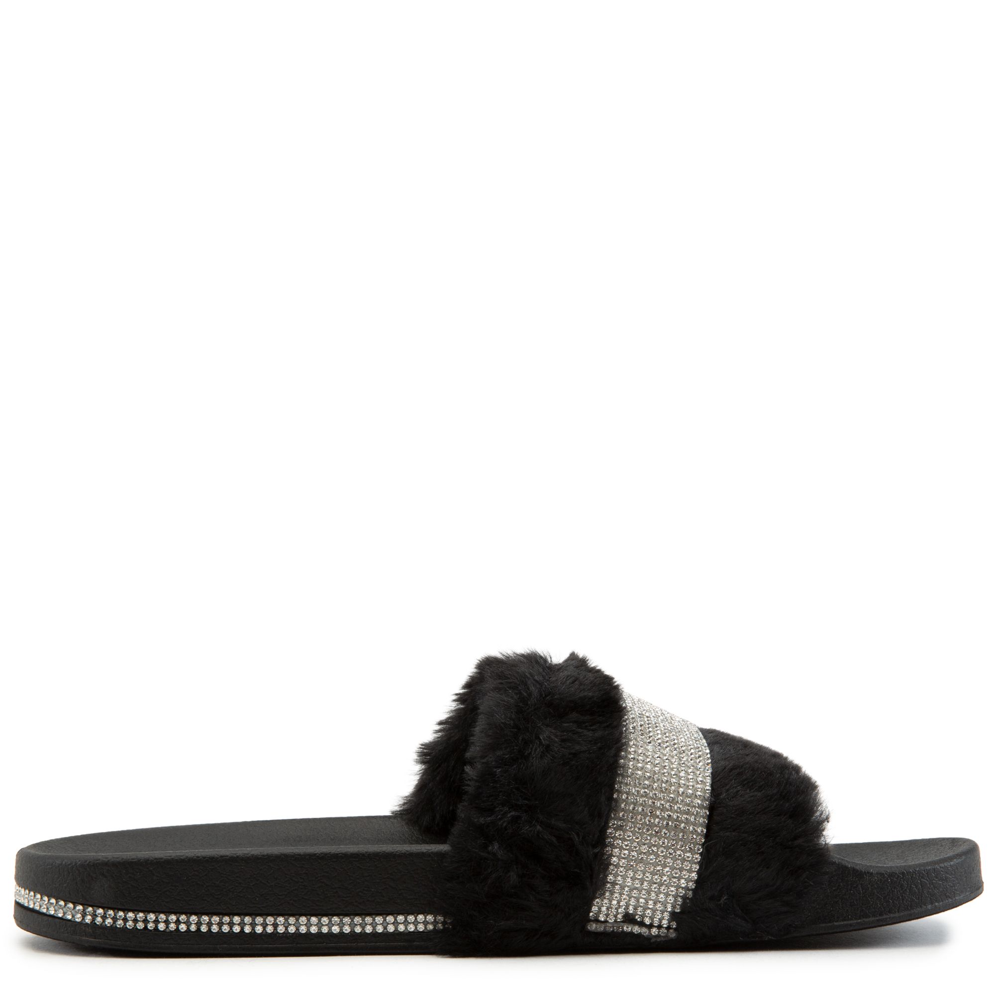 DND FASHION INC Dreamy Fur Rhinestone Slides DREAMY-BLK - Shiekh