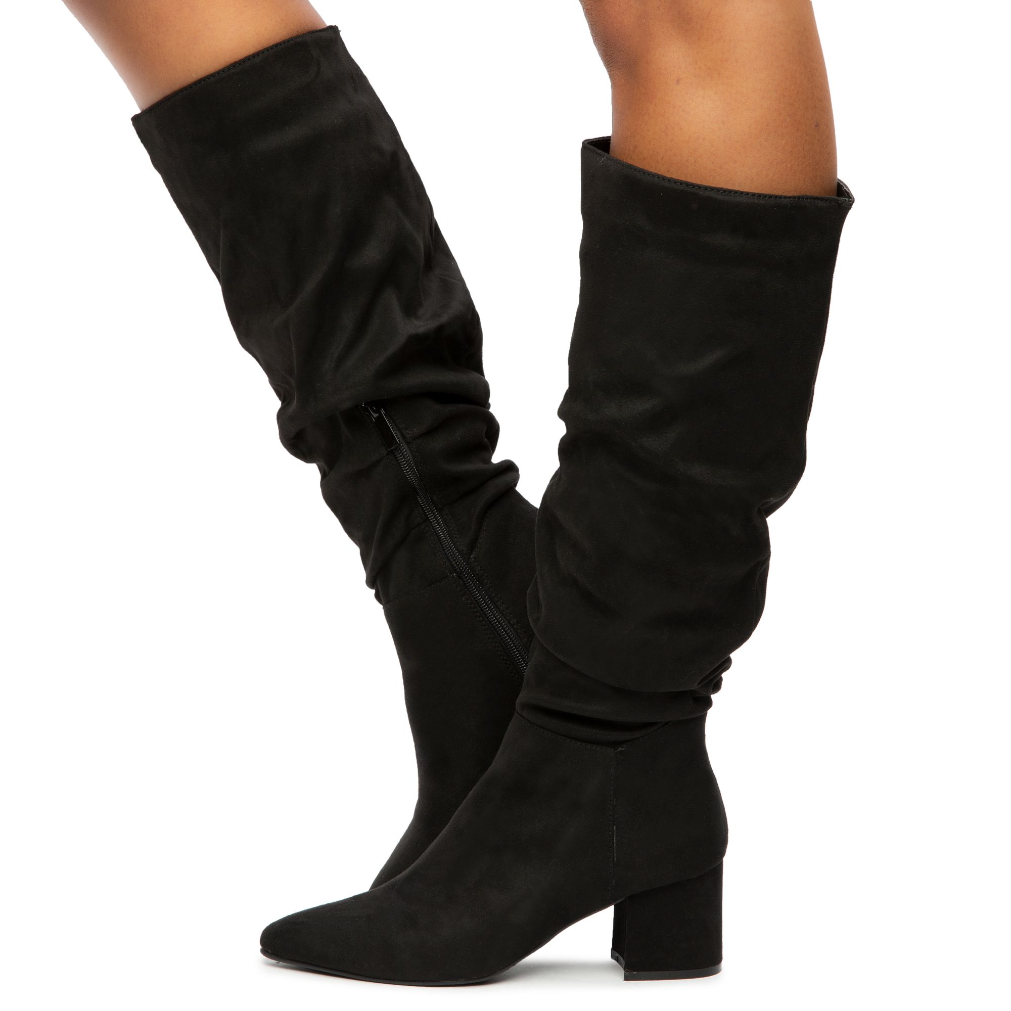 Mid calf black shop suede womens boots