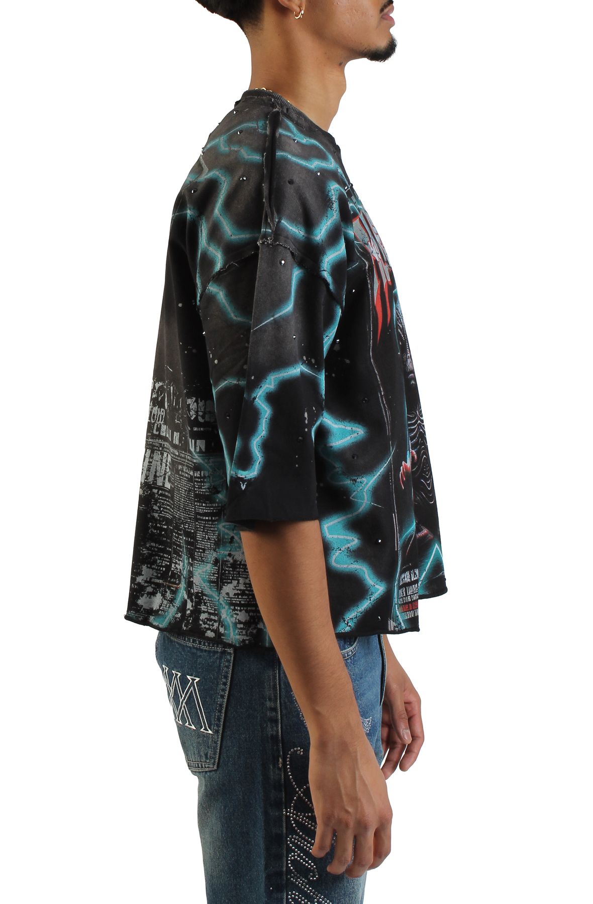 FirstKhaotung Tシャツ FIRST ROW No Longer Human Cropped T-shirt FRM1012-BLK - Shiekh