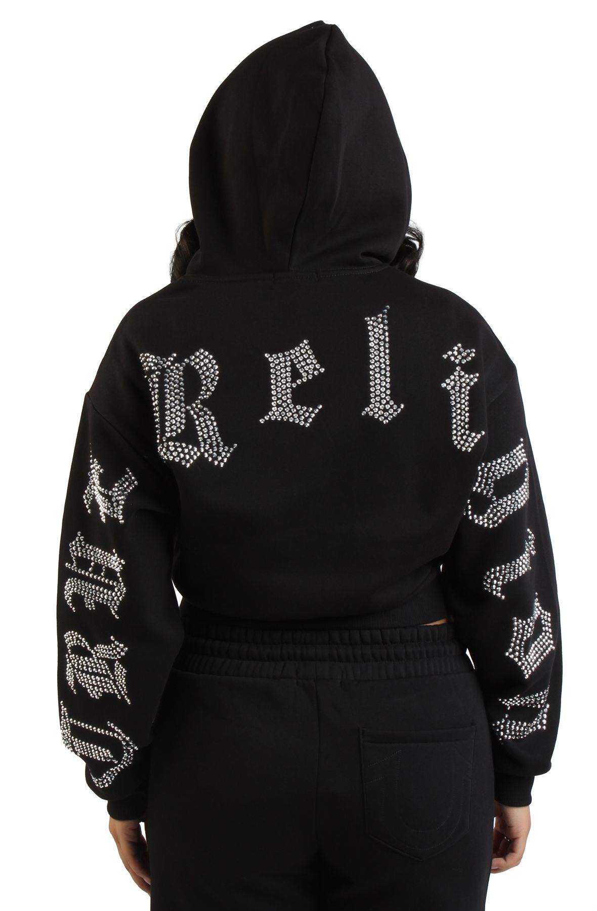 TRUE RELIGION Crystal Logo Cropped Zip-Up Hoodie 209516-1001 - Shiekh