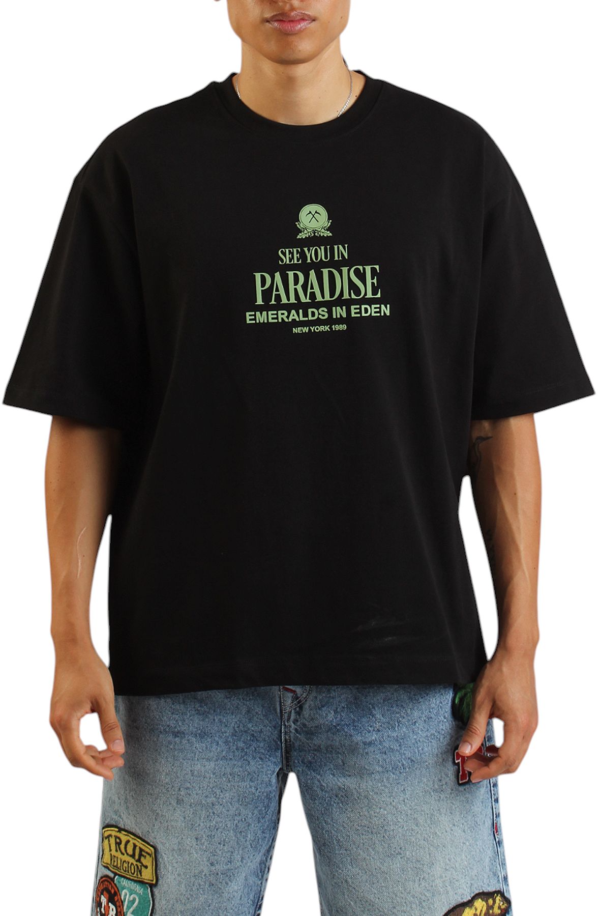 BRIAN BROTHERS INC. Emeralds in Eden Boxy T-Shirt 9207A-BLK - Shiekh